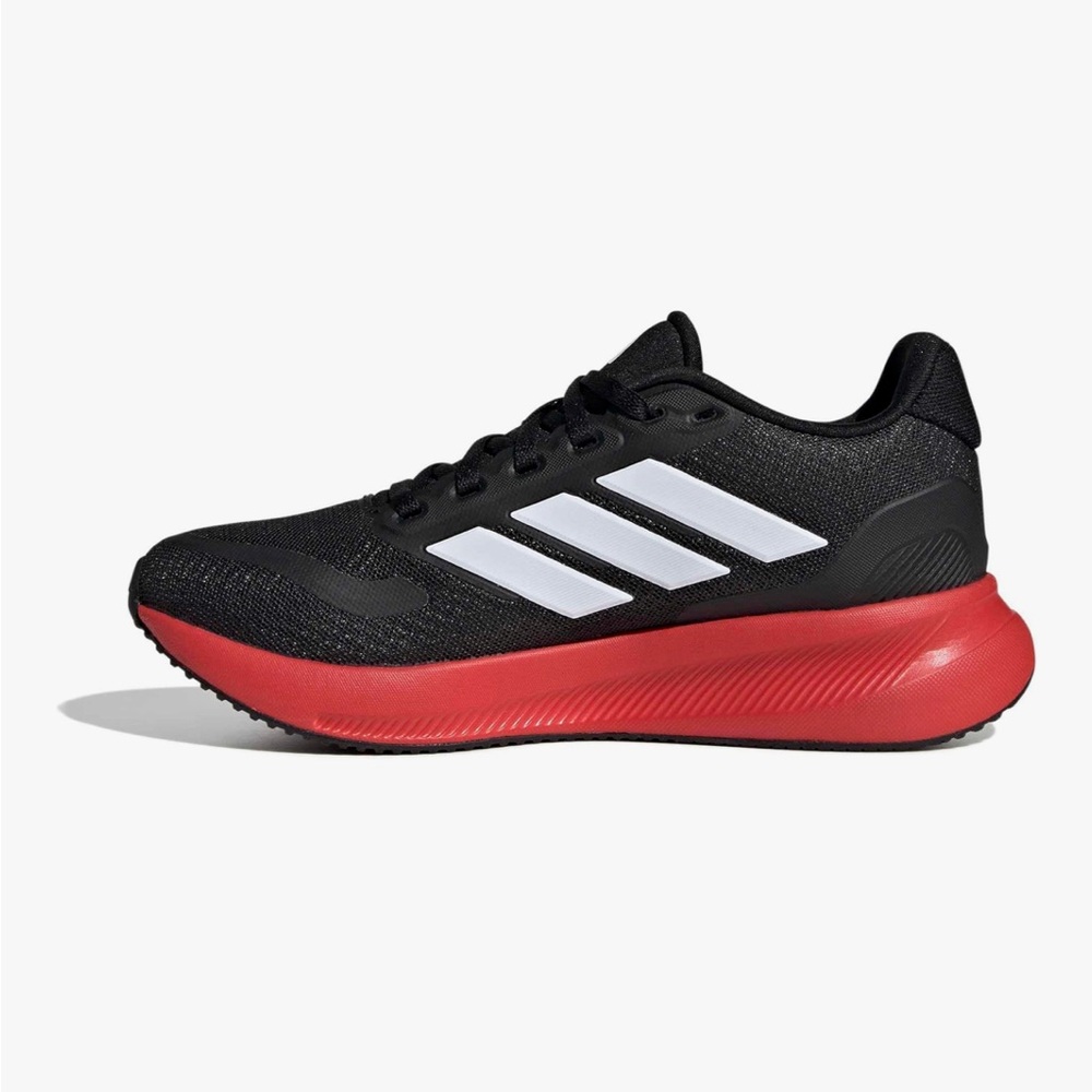 Adidas Kids Black Sneakers with Red Midsole and White Stripes